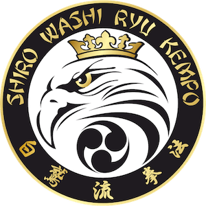 Karate logo featuring a stylized eagle and the text "Shiro Washi Ryu Kempo," representing martial arts training for children and adults at Polander Academy of Martial Arts in Bethesda.